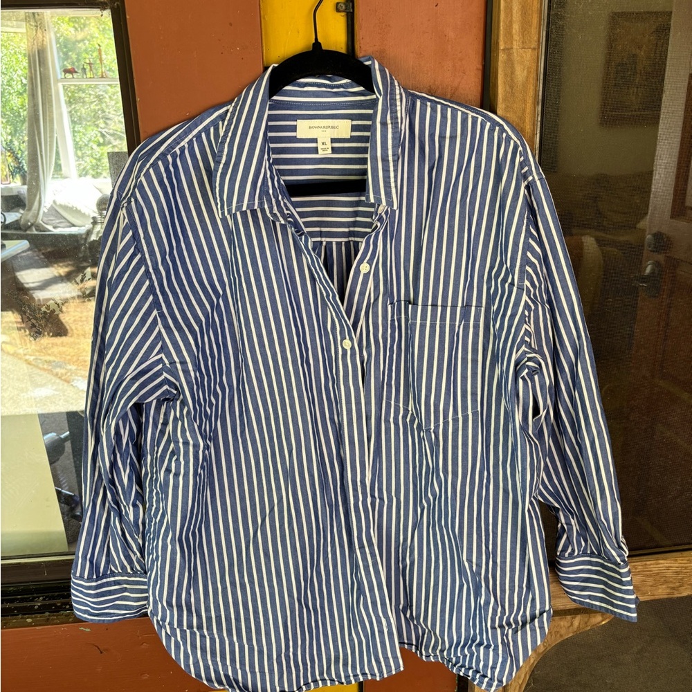 Banana Republic Blue and White Cotton Poplin Striped Set